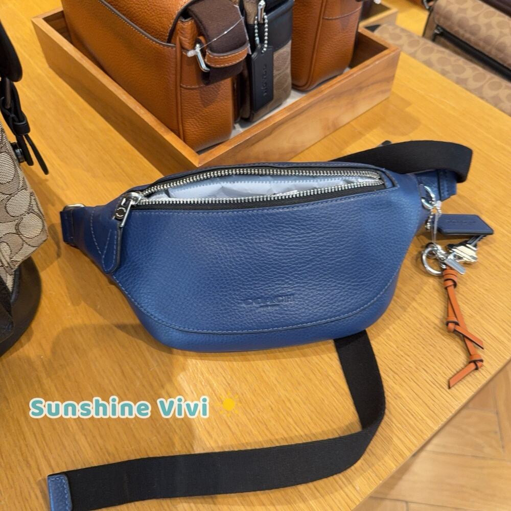 NWT Coach Warren Mini Belt Bag With Charms Silver/Deep Blue CEB44 leather